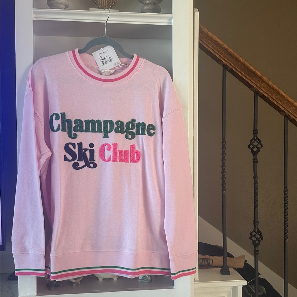 Shiraleah Pink and Green 'Champagne Ski Club' Sweater